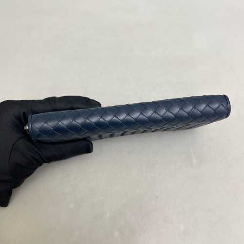 Bottega Veneta Intrecciato Zip Around Wallet Calfskin Intrecciato Dark Blue
