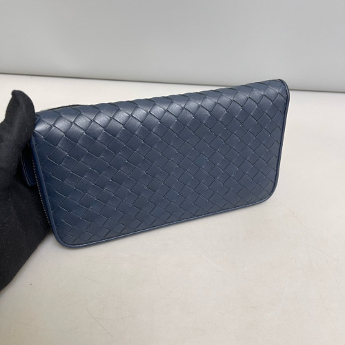 Bottega Veneta Intrecciato Zip Around Wallet Calfskin Intrecciato Dark Blue