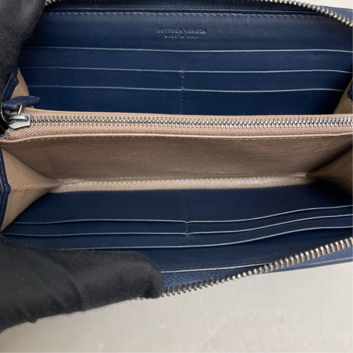 Bottega Veneta Intrecciato Zip Around Wallet Calfskin Intrecciato Dark Blue