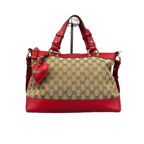Gucci Heart Tote Bag GG Supreme Monogram Calfskin Beige Red