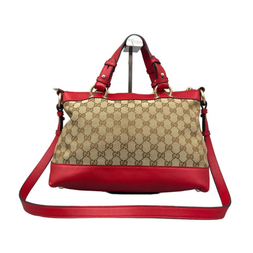 Gucci Heart Tote Bag GG Supreme Monogram Calfskin Beige Red