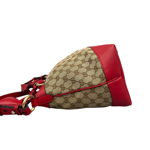 Gucci Heart Tote Bag GG Supreme Monogram Calfskin Beige Red