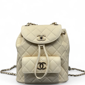 Chanel Small Duma Drawstring Backpack Grained Calfskin White