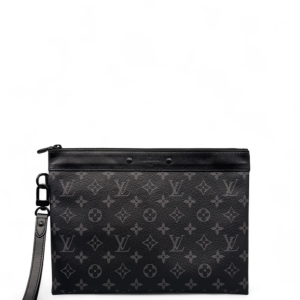 Louis Vuitton Pochette To Go Monogram Eclipse Calfskin Black Grey Louis Vuitton Pochette To Go Monogram Eclipse Calfskin Black Grey
