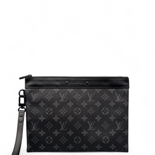 Louis Vuitton Pochette To Go Monogram Eclipse Calfskin Black Grey