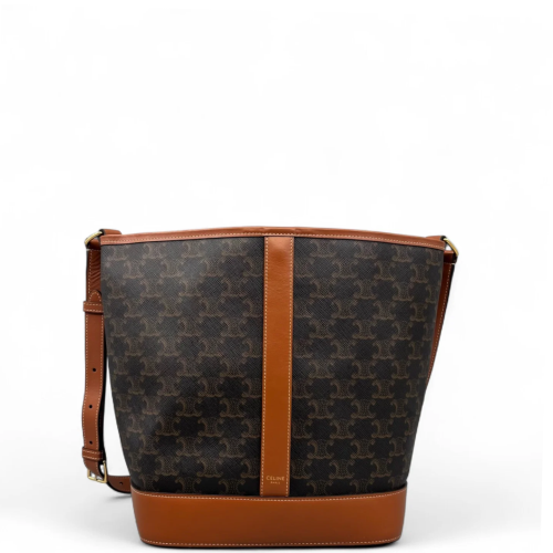 Celine Triomphe Bucket Bag Mediun Triomphe Leather Brown Black