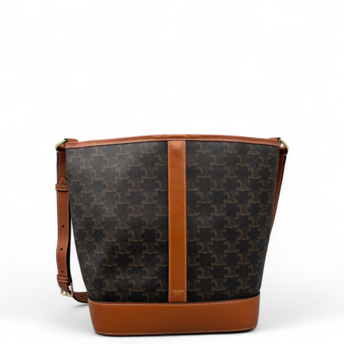 Celine Triomphe Bucket Bag Mediun Triomphe Leather Brown Black