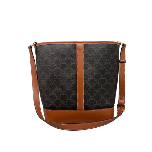 Celine Triomphe Bucket Bag Mediun Triomphe Leather Brown Black