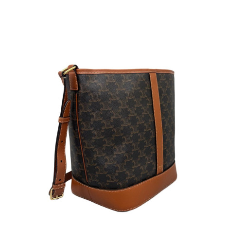 Celine Triomphe Bucket Bag Mediun Triomphe Leather Brown Black