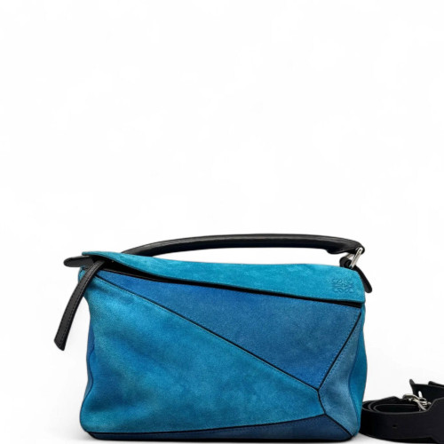 Loewe Small Puzzle Suede Calfskin Blue Black