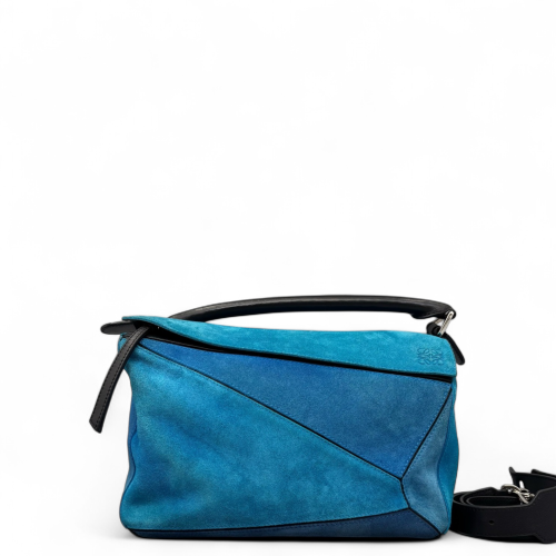 Loewe Small Puzzle Suede Calfskin Blue Black
