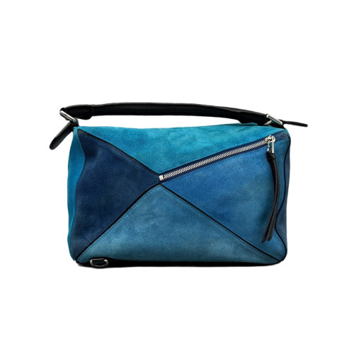 Loewe Small Puzzle Suede Calfskin Blue Black