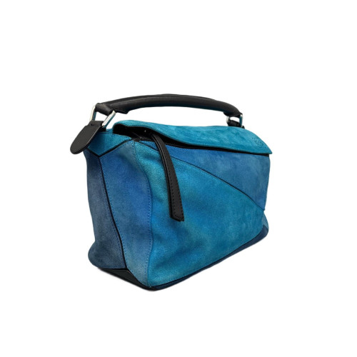 Loewe Small Puzzle Suede Calfskin Blue Black