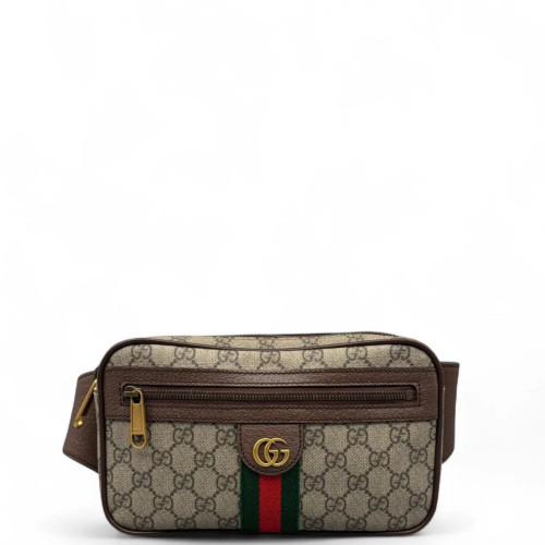 Gucci Web Medium Ophidia Belt Bag GG Supreme Monogram Beige Brown Green