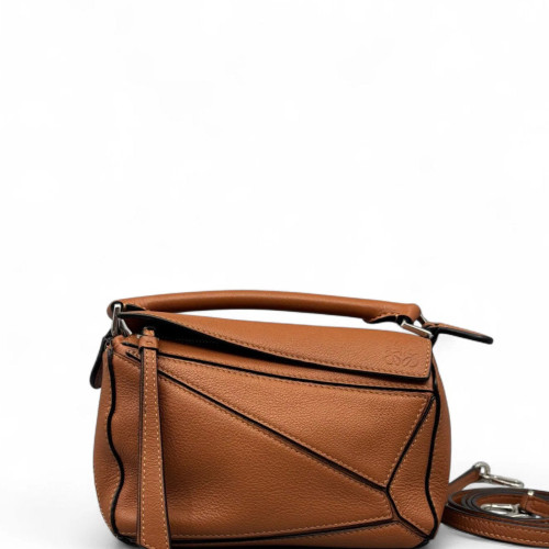 Loewe Mini Puzzle Anagram Debossed Calfskin Tan