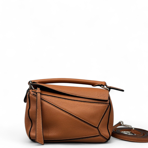 Loewe Mini Puzzle Anagram Debossed Calfskin Tan