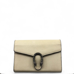 Gucci Crystal Mini Dionysus Chain Wallet Grained Calfskin Beige