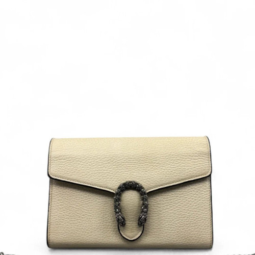 Gucci Crystal Mini Dionysus Chain Wallet Grained Calfskin Beige