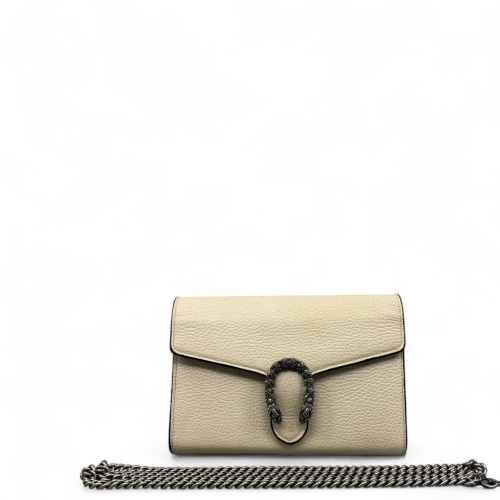 Gucci Crystal Mini Dionysus Chain Wallet Grained Calfskin Beige