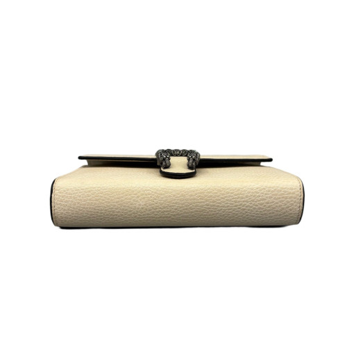 Gucci Crystal Mini Dionysus Chain Wallet Grained Calfskin Beige