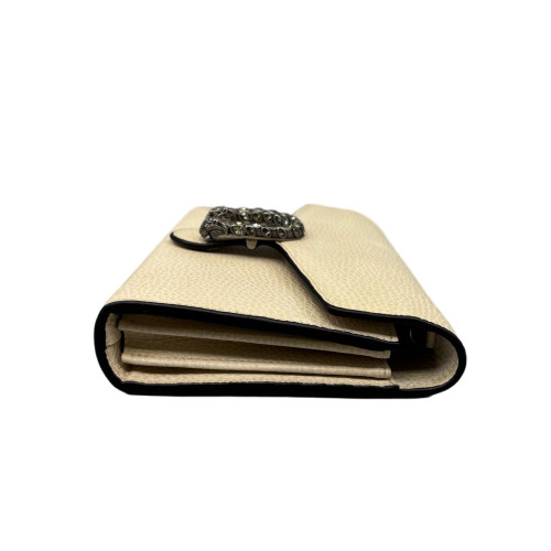 Gucci Crystal Mini Dionysus Chain Wallet Grained Calfskin Beige