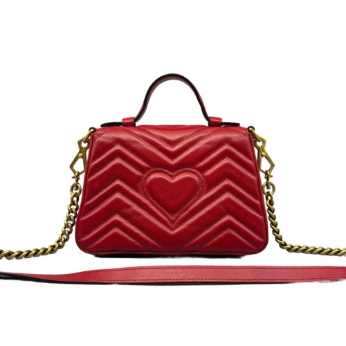 Gucci Chevron Mini GG Marmont Top Handle Shoulder Bag Calfskin Red