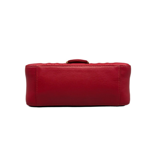 Gucci Chevron Mini GG Marmont Top Handle Shoulder Bag Calfskin Red