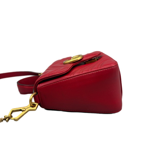 Gucci Chevron Mini GG Marmont Top Handle Shoulder Bag Calfskin Red