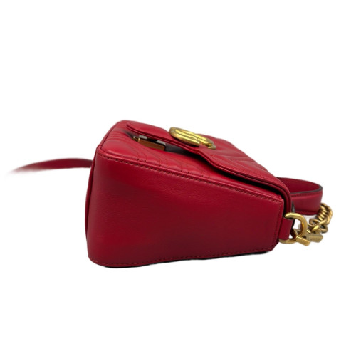 Gucci Chevron Mini GG Marmont Top Handle Shoulder Bag Calfskin Red