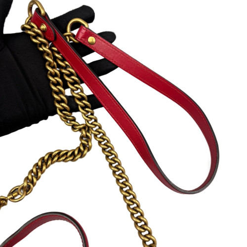 Gucci Chevron Mini GG Marmont Top Handle Shoulder Bag Calfskin Red