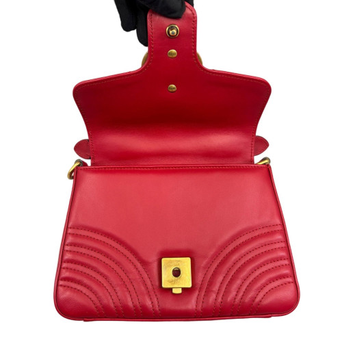 Gucci Chevron Mini GG Marmont Top Handle Shoulder Bag Calfskin Red