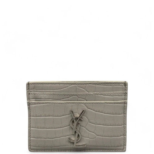 Yves Saint Laurent Card Holder Calfskin Crocodile Embossed Grey Yves Saint Laurent Card Holder Calfskin Crocodile Embossed Grey