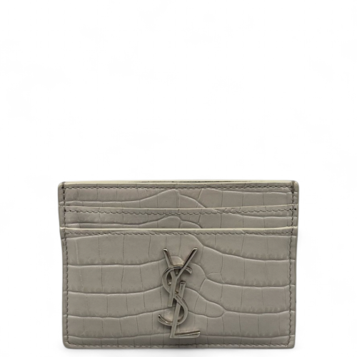 Yves Saint Laurent Card Holder Calfskin Crocodile Embossed Grey Yves Saint Laurent Card Holder Calfskin Crocodile Embossed Grey