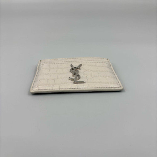 Yves Saint Laurent Card Holder Calfskin Crocodile Embossed Grey Yves Saint Laurent Card Holder Calfskin Crocodile Embossed Grey