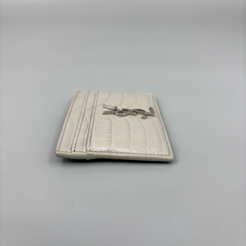 Yves Saint Laurent Card Holder Calfskin Crocodile Embossed Grey Yves Saint Laurent Card Holder Calfskin Crocodile Embossed Grey