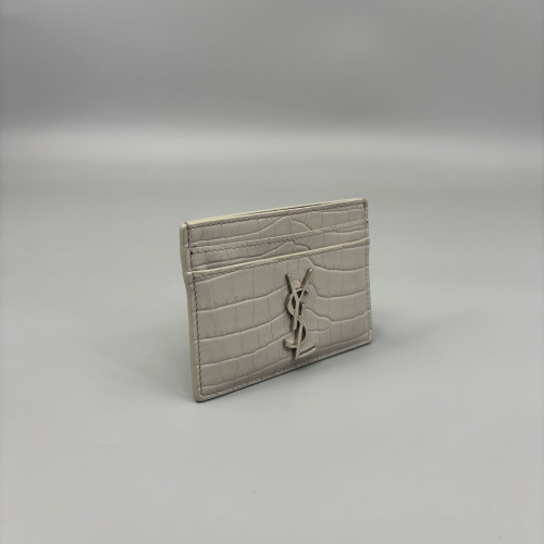 Yves Saint Laurent Card Holder Calfskin Crocodile Embossed Grey Yves Saint Laurent Card Holder Calfskin Crocodile Embossed Grey