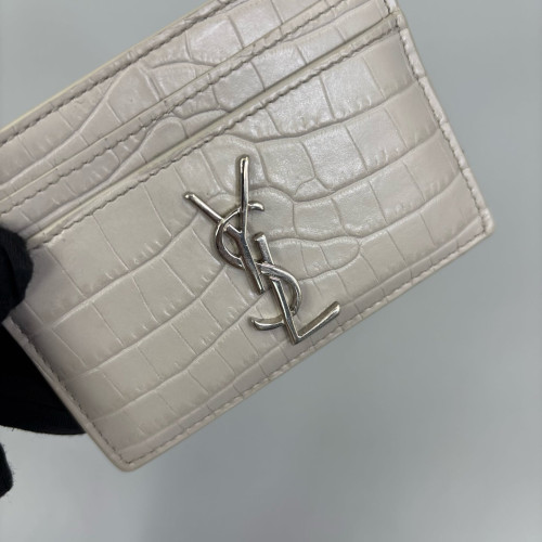 Yves Saint Laurent Card Holder Calfskin Crocodile Embossed Grey Yves Saint Laurent Card Holder Calfskin Crocodile Embossed Grey