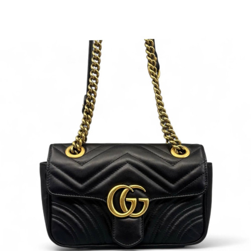 Gucci Chevron Small GG Marmont Calfskin Black