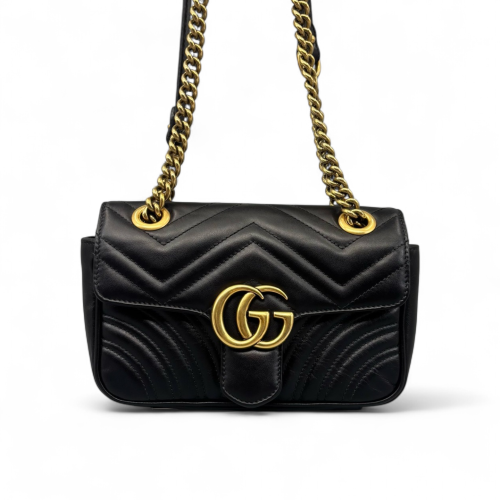 Gucci Chevron Small GG Marmont Calfskin Black