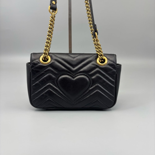Gucci Chevron Small GG Marmont Calfskin Black