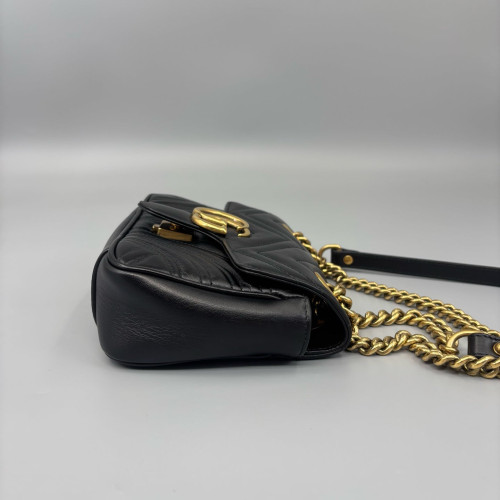 Gucci Chevron Small GG Marmont Calfskin Black