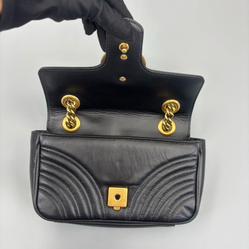 Gucci Chevron Small GG Marmont Calfskin Black
