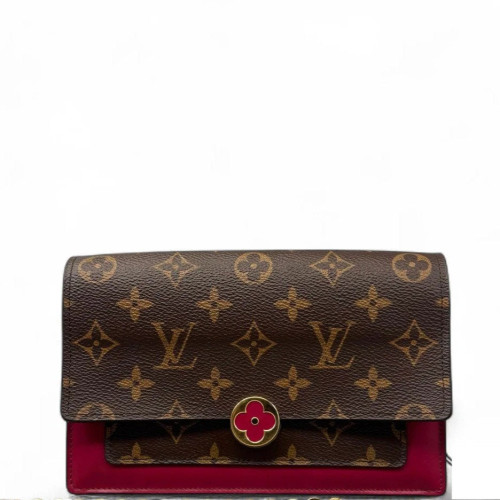 Louis Vuitton Flore Chain Wallet Monogram Brown Red