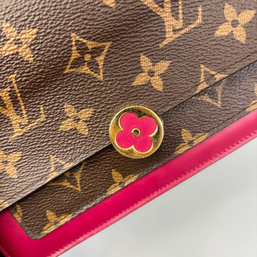 Louis Vuitton Flore Chain Wallet Monogram Brown Red