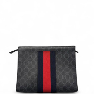 Gucci Clutch GG Monogram Black Grey Red