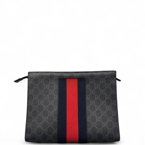 Gucci Clutch GG Monogram Black Grey Red