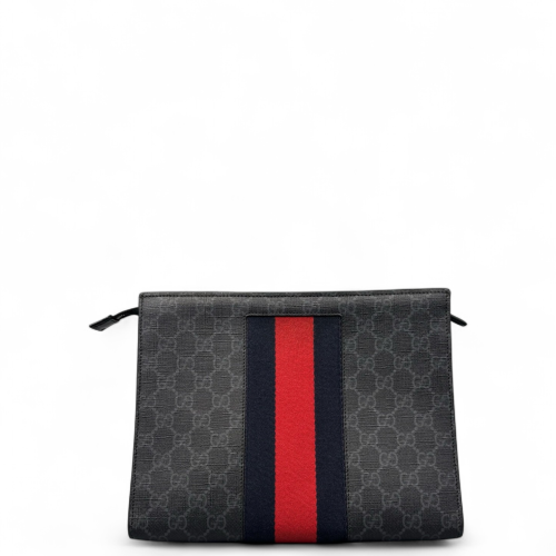 Gucci Clutch GG Monogram Black Grey Red