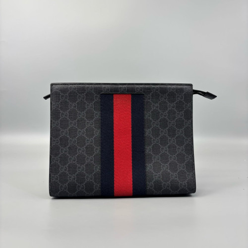 Gucci Clutch GG Monogram Black Grey Red