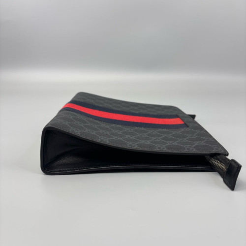 Gucci Clutch GG Monogram Black Grey Red
