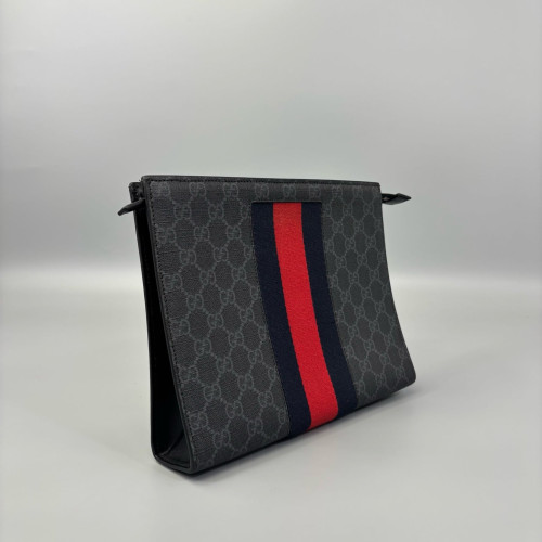 Gucci Clutch GG Monogram Black Grey Red